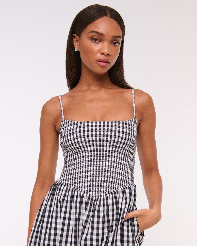 Dipped-Waist Smocked Midi Dress | Abercrombie & Fitch (US)