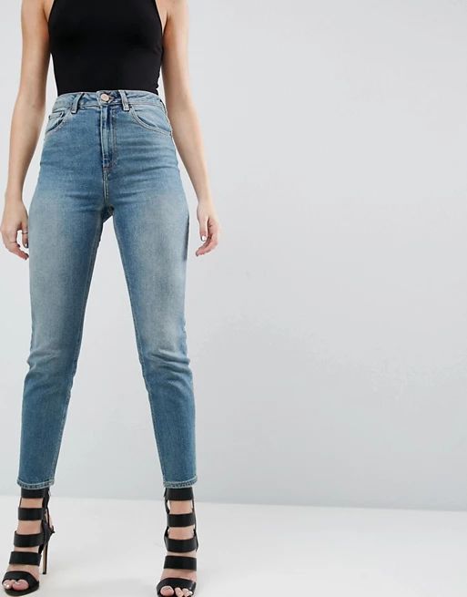 ASOS FARLEIGH High Waist Slim Mom Jeans in Chayne Wash | ASOS US