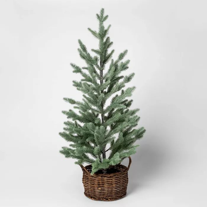 3ft Artificial Pine Tree with Glitter in Rattan Pot Green/Brown - Threshold™ | Target