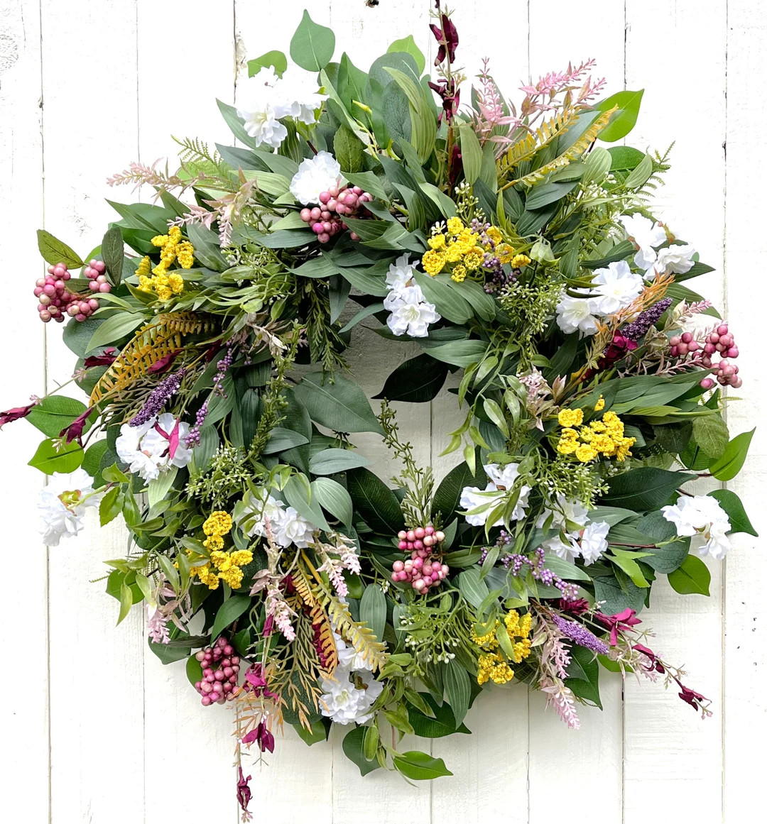 Bouquet Spring Wreaths for Front Door, Summer Wreaths for Front Door, Cherry Blossom Wild Flowers... | Etsy (US)