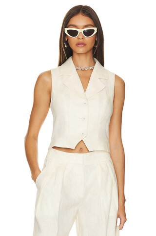 L'Academie Carinne Linen Vest Top in Creme from Revolve.com | Revolve Clothing (Global)