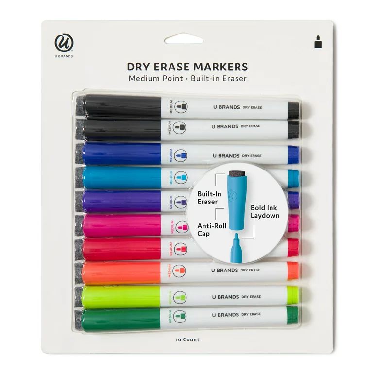 U Brands Dry Erase Markers, Medium Point, Multi-Colors, 10 Count, 504U | Walmart (US)