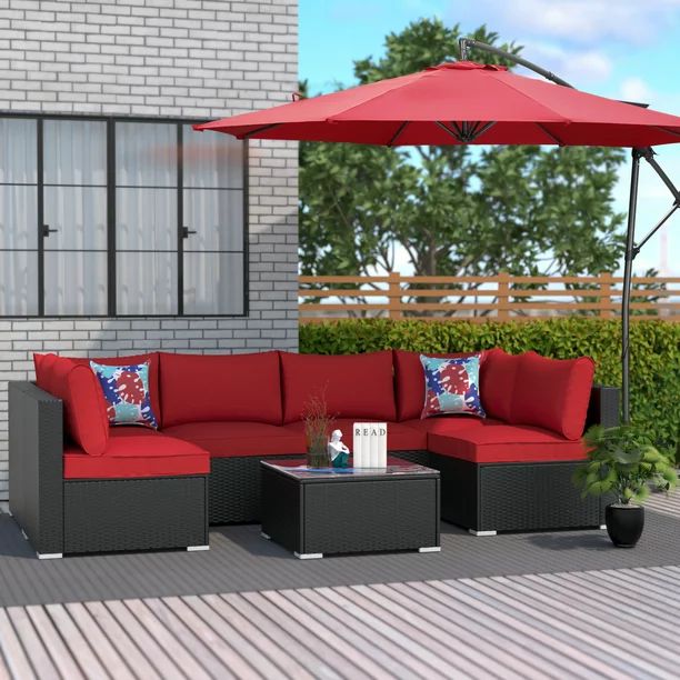 Ainfox 7 Pcs Outdoor Patio Furniture Sofa Set on Sale with Free 10ft Offset Patio Umbrellas,Red | Walmart (US)