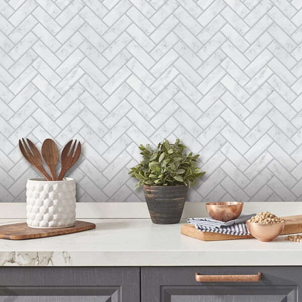 Marble Herringbone Peel And Stick Backsplash | WallPops