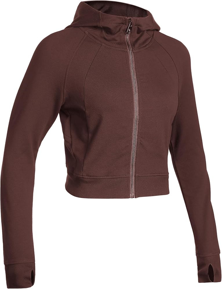 Womens Zip Up Cropped Hoodie Full Zip Workout Jacket Athletic Casual Long Sleeve Sweatshirts with... | Amazon (US)