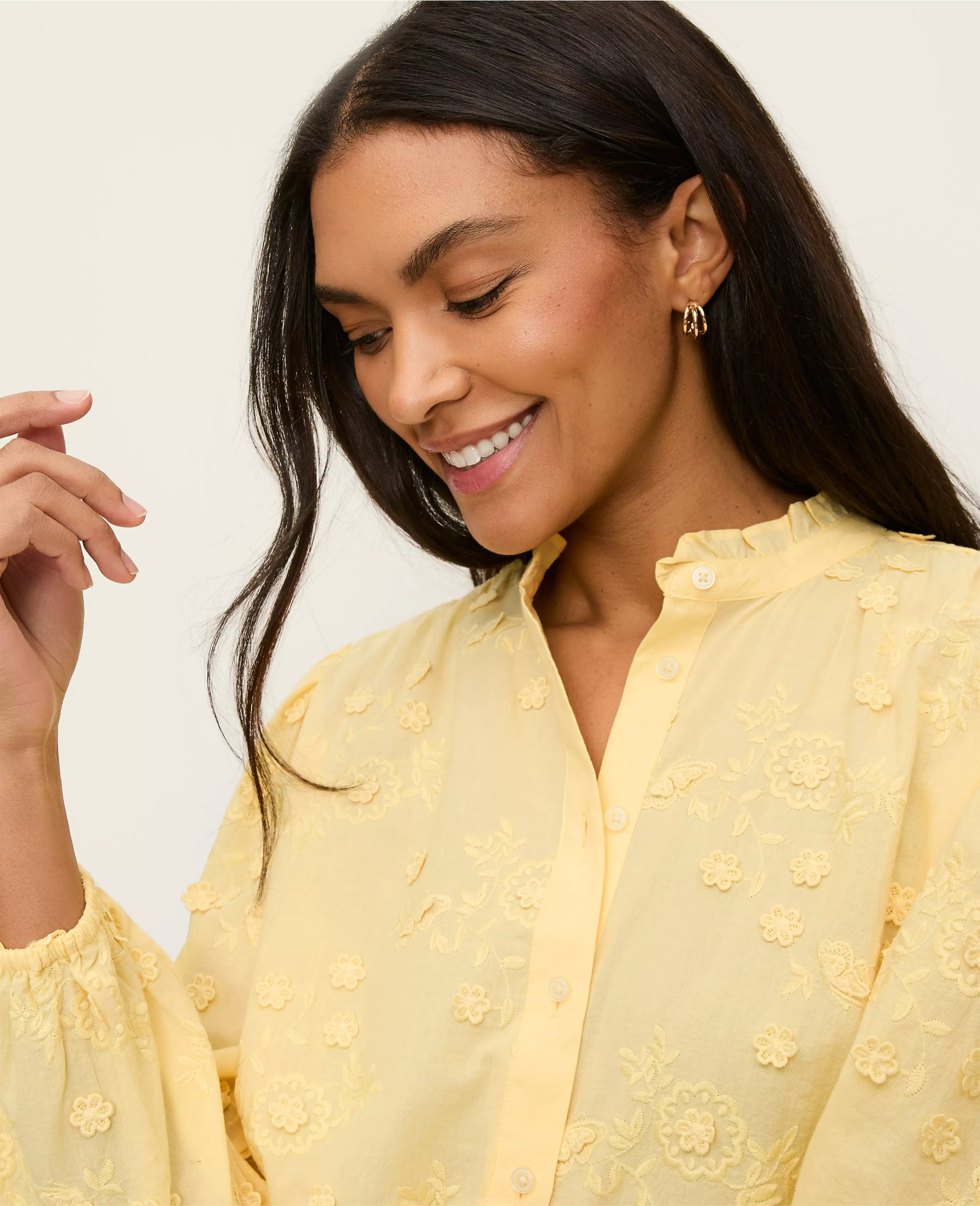 Embroidered Ruffle Collar Shirt | Ann Taylor