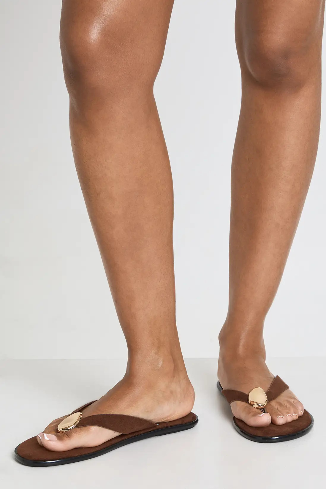 Chocolate Faux Suede Hardware Detail Flip Flops | Boohoo | Boohoo.com (UK & IE)