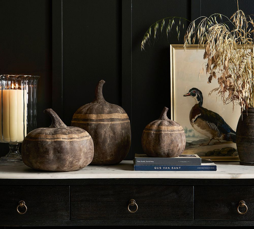 Brown Terracotta Striped Pumpkin | Pottery Barn (US)