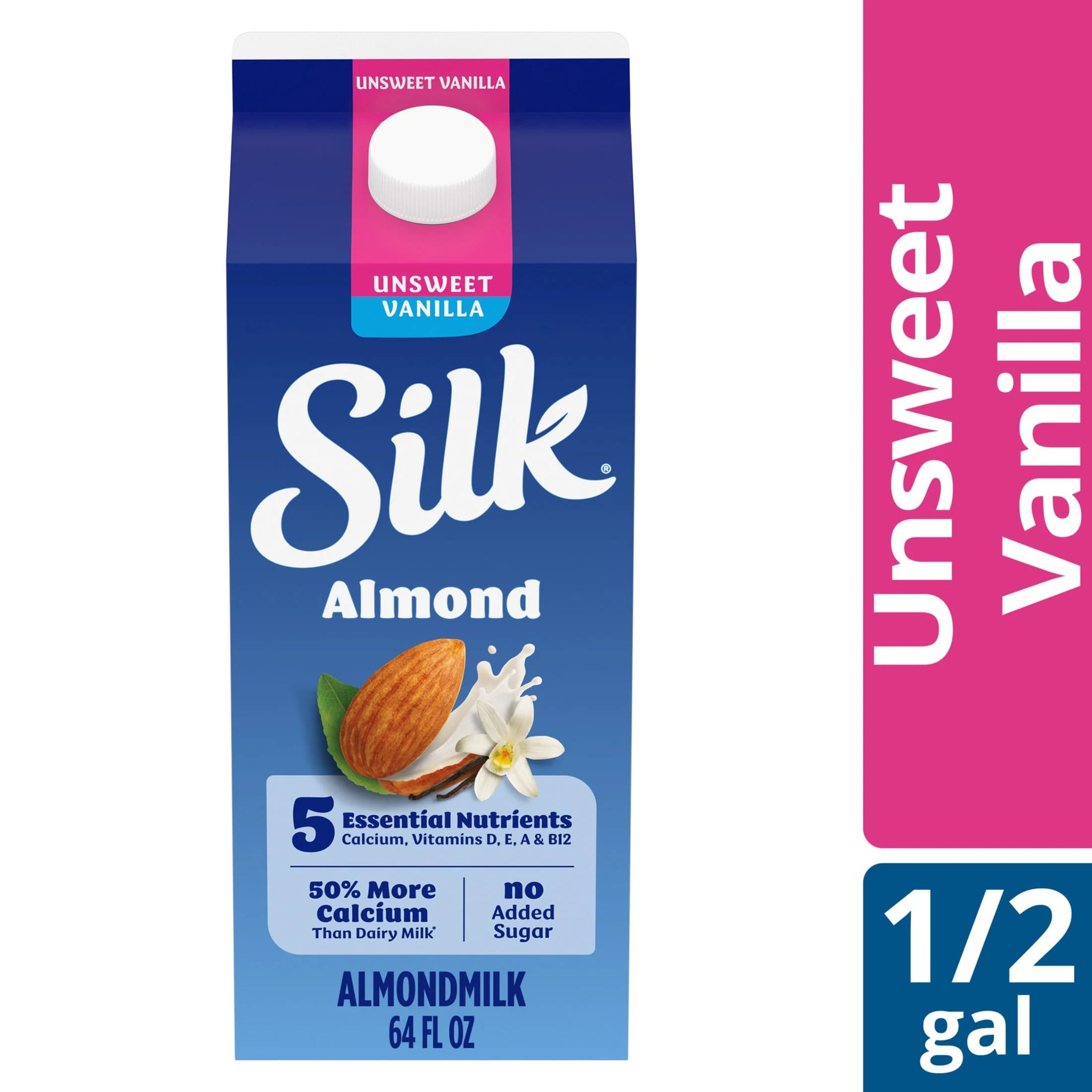 Silk Dairy Free, Gluten Free, Unsweet Vanilla Almond Milk, 64 fl oz Half Gallon | Walmart (US)