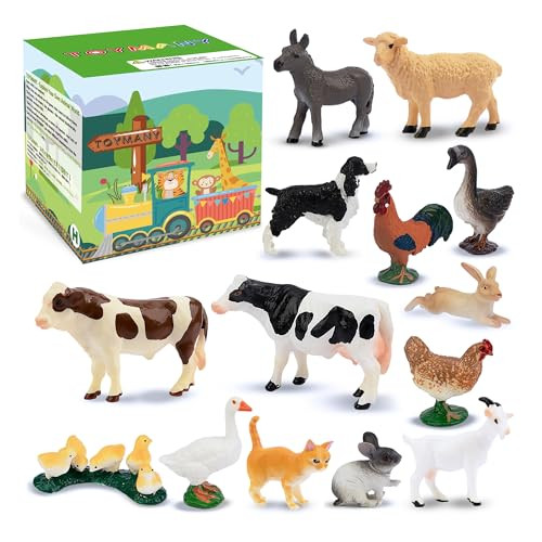 Toymany 14PCS 0.6-2.5" Tiny Farm Animal Figures Toy, Detailed Texture Farm Figurines Cake Topper, Easter Christmas Birthday Gift School Project for Kids Children Toddlers | Amazon (US)