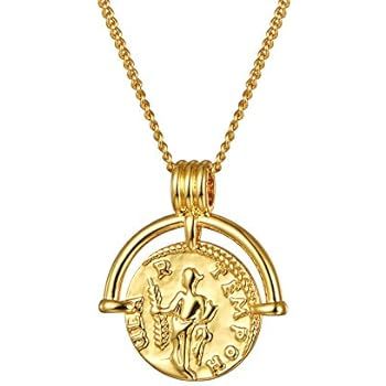 Coin Necklace 18K Gold Plated Vintage Coin Pendant Gold Necklace for Women Girls | Amazon (US)