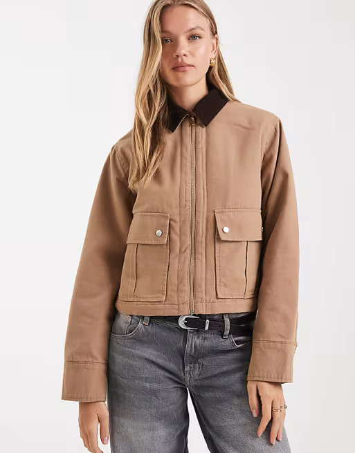 New Look cropped barn jacket in tan | ASOS (Global)