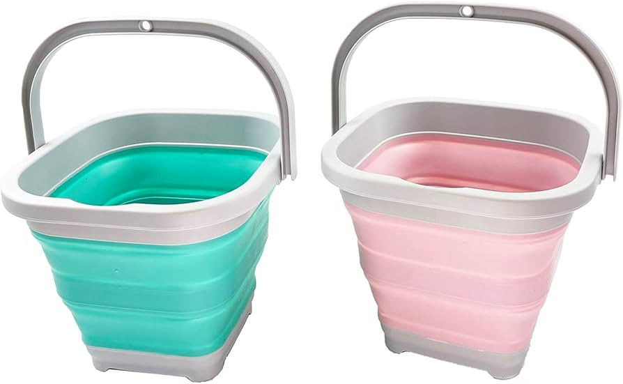 SAMMART 5L (1.3 Gallon) Collapsible Rectangular Handy Basket/Bucket (Pale Pink + Pine (Set of 2)) | Amazon (US)