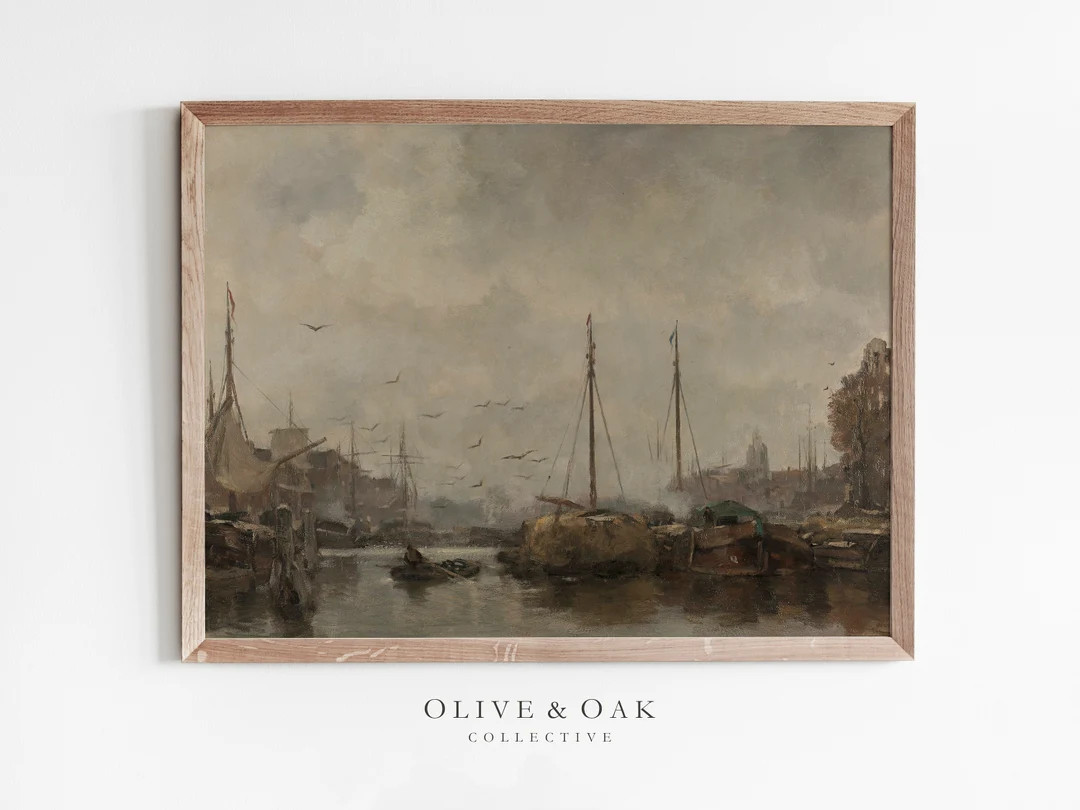 Moody Harbor Painting / Vintage Ship Painting / Nautical Decor PRINTABLE / #329 | Etsy (US)
