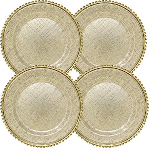Cargador de cristal con patrón de punto de cruz, 13 pulgadas con borde de cuentas, juego de 4 - oro | Amazon (US)