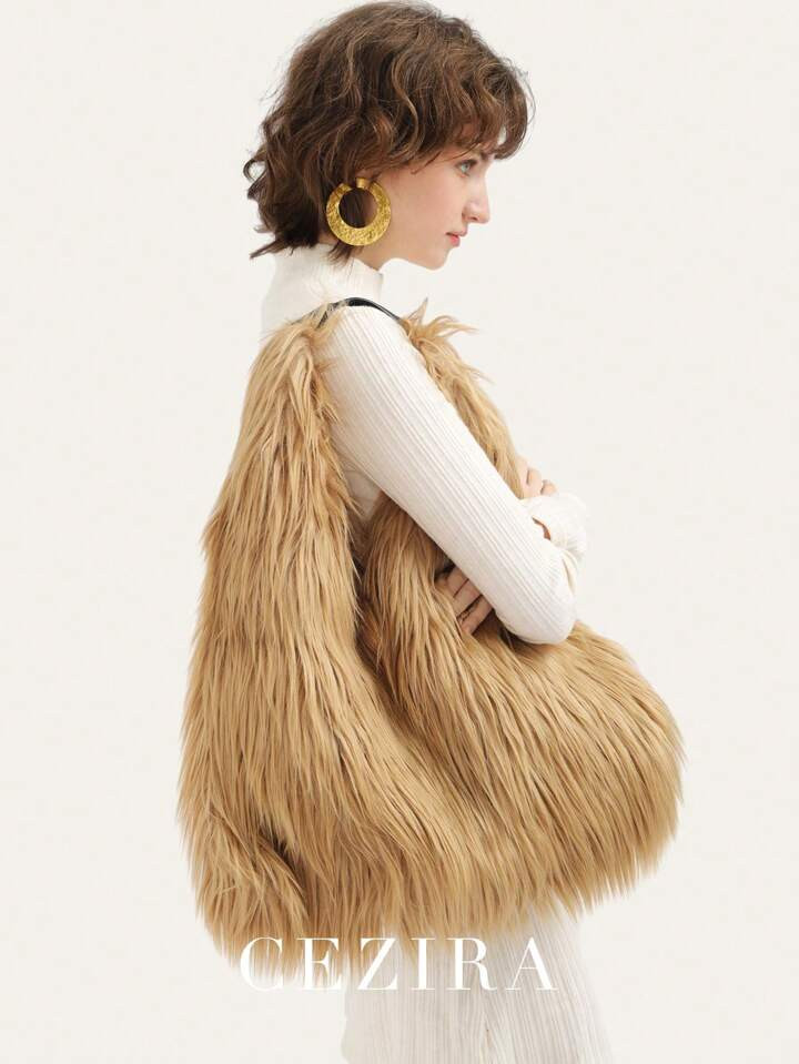 CEZIRA Winter Style Magnetic Button Closure Large Soft Plush  Hobo Shoulder Handbag For Women You... | SHEIN