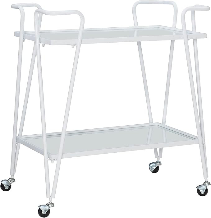 Linon Gina White Mid-Century Bar Cart with Mirrored Shelves and Locking Wheels | Amazon (US)