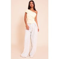 Petite Stone Tailored Linen Look Wide Leg Pants | PrettyLittleThing US