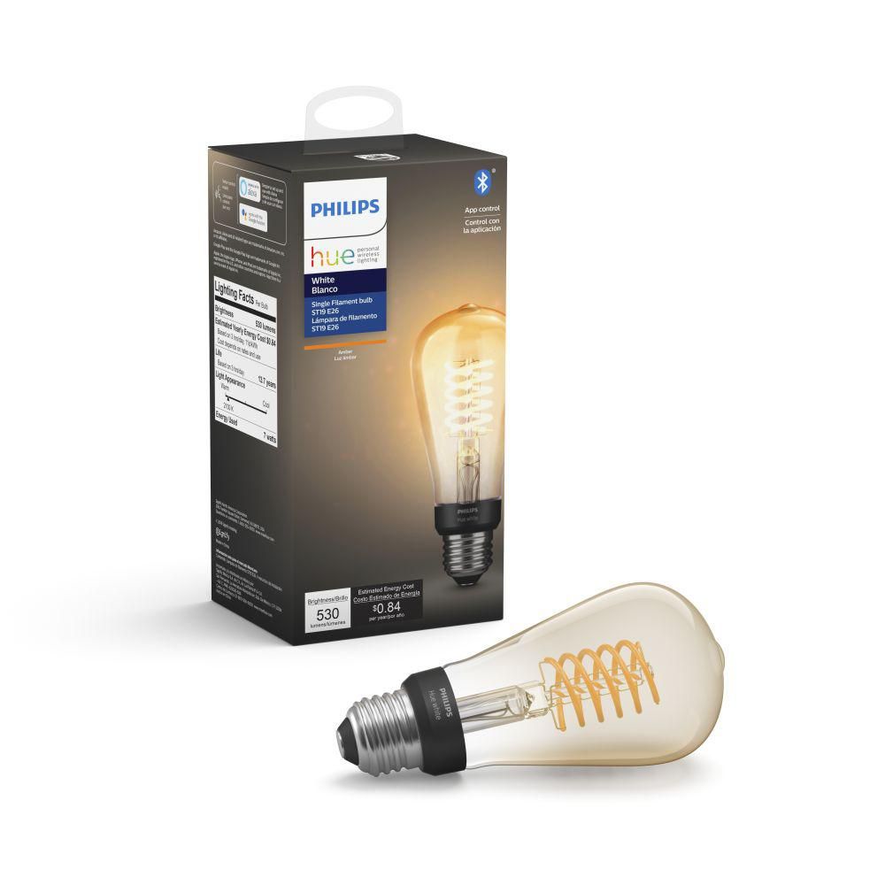 Philips Hue White ST19 LED 40W Equivalent Dimmable Wireless Edison Smart Light Bulb with Bluetooth | The Home Depot