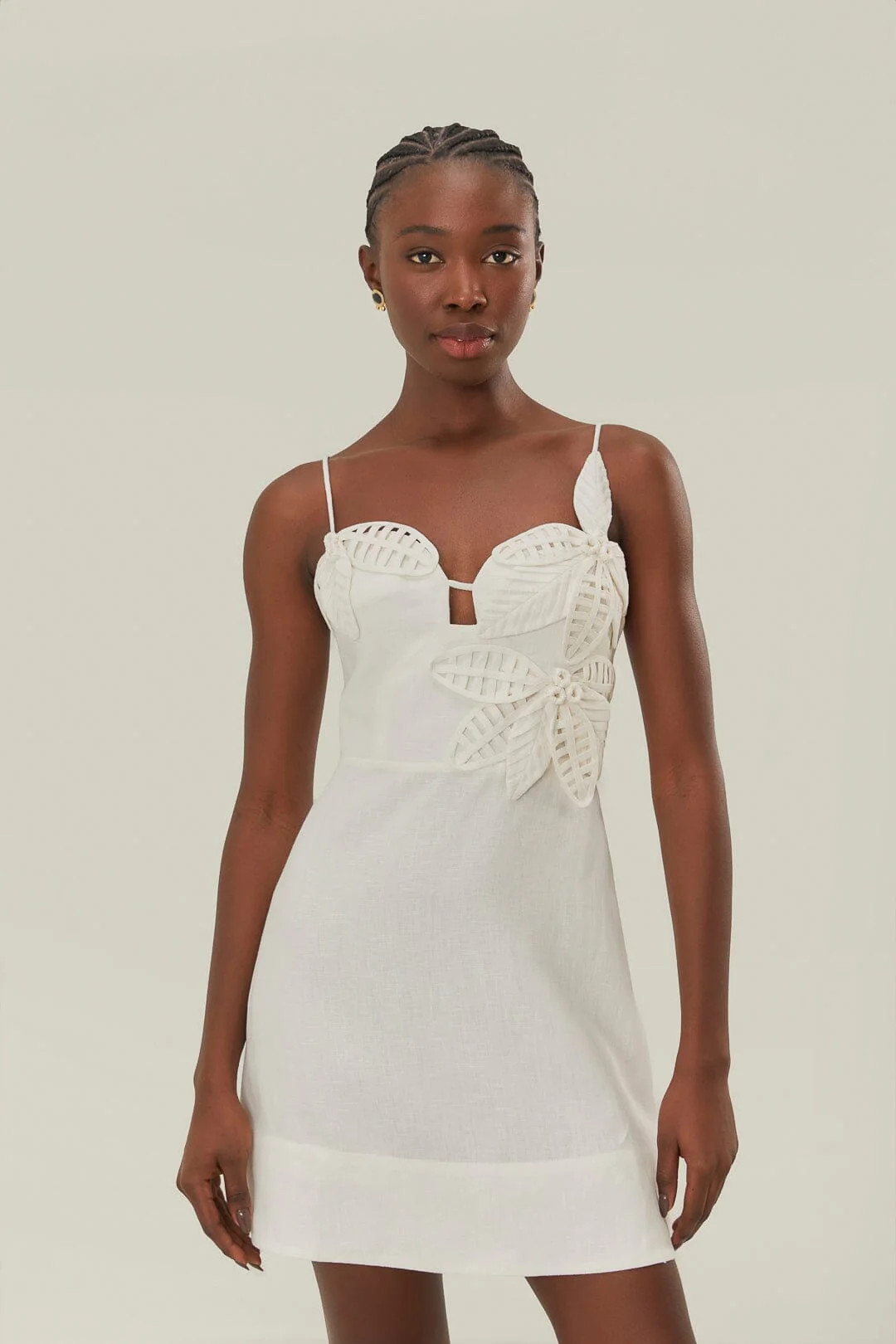 White 3D Flower Bodice Mini Dress | Farm Rio EU