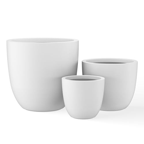 Kante 18",14",10" Dia Concrete Round Planters (Set of 3), Outdoor Indoor Large Planter Pots with Drainage Hole for Home Patio Garden, Pure White | Amazon (US)