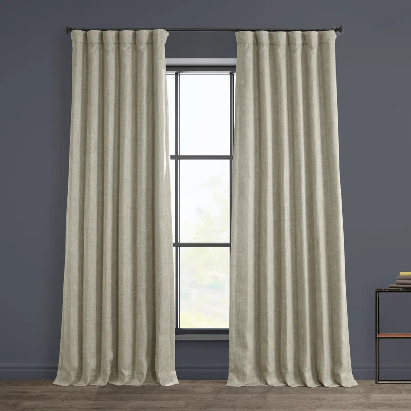 Faux Linen Textured Room Darkening Curtains for Bedroom & Living Room Curtains - Single Panel dra... | Wayfair North America