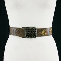 Vintage 1970S Hand Painted Leather Belt - Xo Buckle- 1.75"" Floral Brown Boho 22 23 24 25 26 in Wais | Etsy (US)