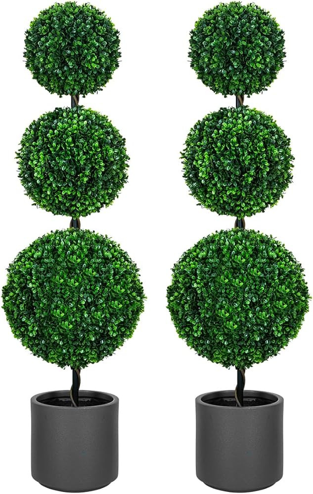 3FT Artificial Triple Ball Topiary Trees with Gray Planter Pot, Outdoor Indoor Realistic Faux Shr... | Amazon (US)