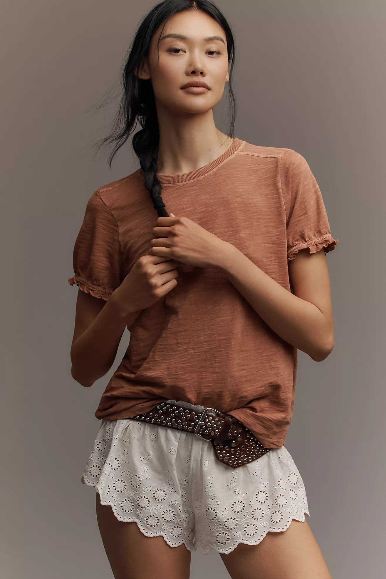 The Bennie Puff-Sleeve Crew-Neck Tee by Pilcro | Anthropologie (US)