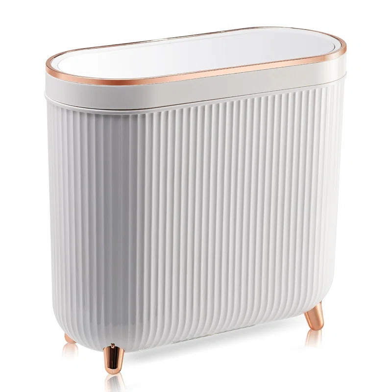 Plastic Bathroom Trash Can With Lid 3.2 Gallon | Wayfair North America