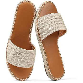 Tscoyuki Womens Flat Sandals Dressy Summer Slip On Resort Womens Sandals Raffia Beach Sandals Ope... | Amazon (US)