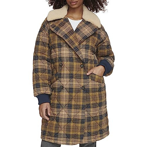 Levi's Women's Quilted Cocoon Coat, Plaid Brown, X-Large | Amazon (US)