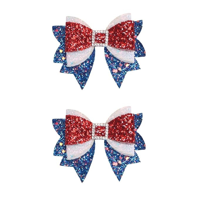 4th of July Patriotic Hair Bows Alligator Clip For Girls Glitter Sparkly Red White Blue Sequin Ch... | Amazon (US)