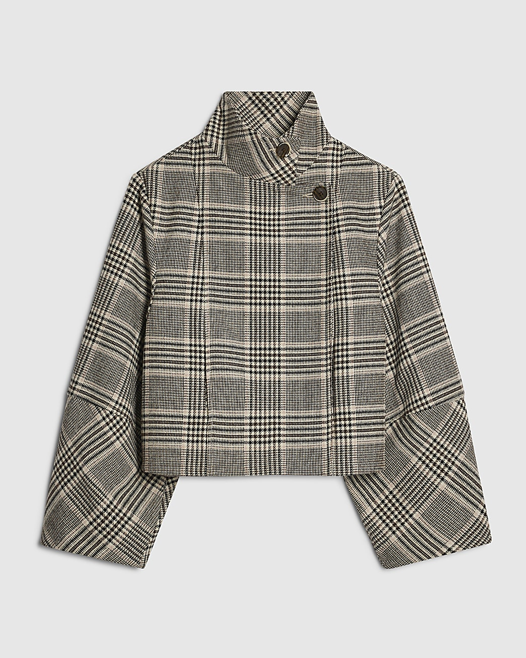 Beige Check Funnel Neck Cocoon Sleeve Jacket | River Island UK & IE