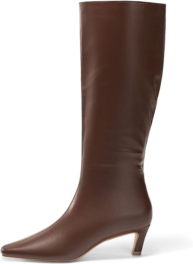 Coutgo Womens Knee High Boots Square Toe Kitten Heel Tall Boots Side Zipper Dressy Fall Shoes | Amazon (US)