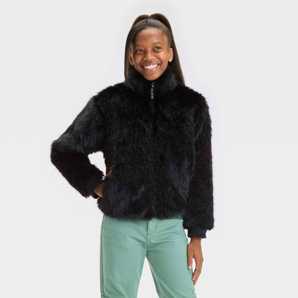 Girls' Solid Faux Fur Jacket - art class™ | Target