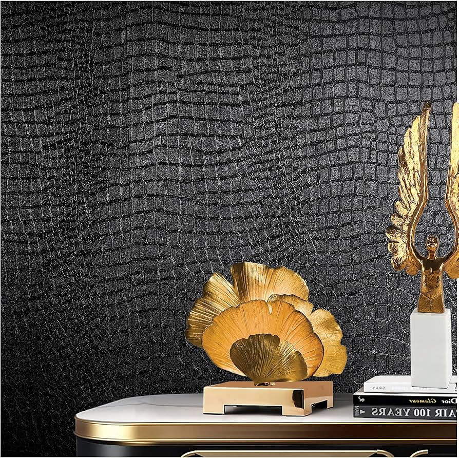 Black Peel and Stick Wallpaper, 15.7" X 197" Crocodile Wallpaper Embossed Easy Peel off Wallpaper... | Amazon (US)