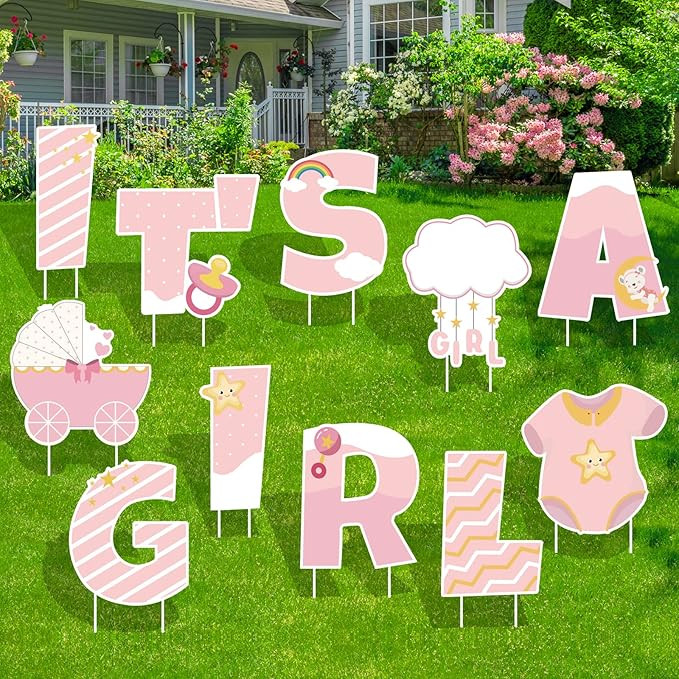 PHIAMOLY 11 Pcs IT'S A GIRL Yard Sign with Stakes Gender Reveal Yard Sign Pink Welcome Home Girl ... | Amazon (US)