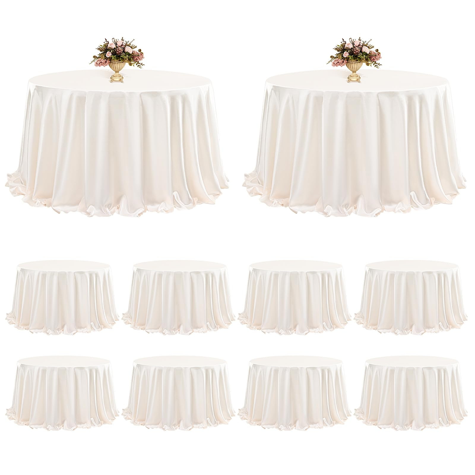 10 Pack 120 Inch Satin Ivory Tablecloth Round,Bright Silky Tablecloth,Silk Smooth Washable Table ... | Amazon (US)
