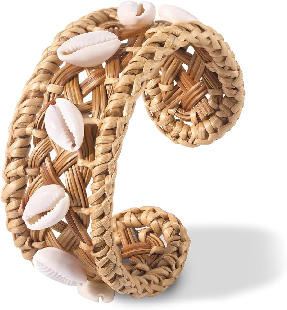 Rattan Bracelet Handmade Lightweight Straw Wicker Braid Cuff Bangle Bracelet Statement Adjustable... | Amazon (US)