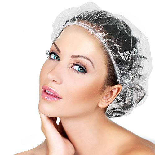 100PCS Larger Shower Caps Disposable, Thicker Waterproof Plastic Elastic Hair Bath Caps, Plastic Hair Caps for Women, Spa, Home Use, Hotel and Hair Salon, Portable Travel | Amazon (US)