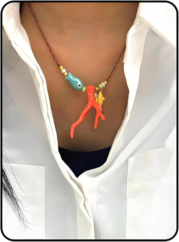 Fish Necklace, Y2k Pearl Beach Summer Pendant Necklaces Beachy Beaded Charm Non Tarnish Statement... | Amazon (US)