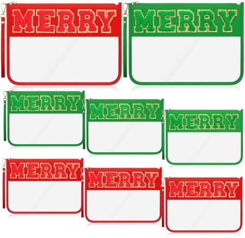 6 Pcs Christmas Gifts Red Green Chenille Letter Bags Xmas Nylon Clear Cosmetic Bags Toiletry Zipp... | Amazon (US)