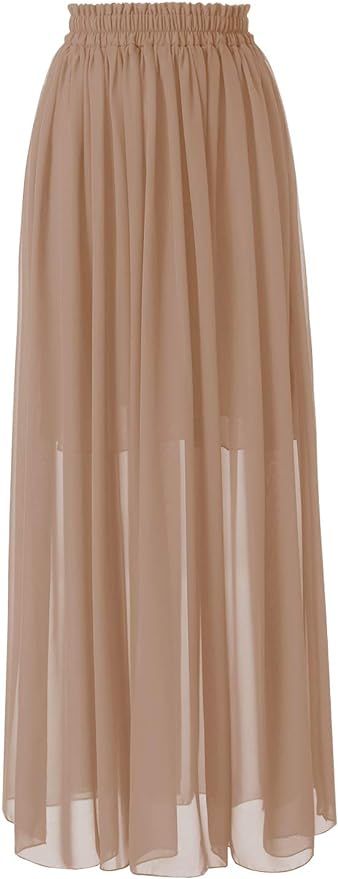 Topdress Women's Chiffon Skirts Elastic High Waist Tea Length A-line Ruffle Beach Skirts | Amazon (US)