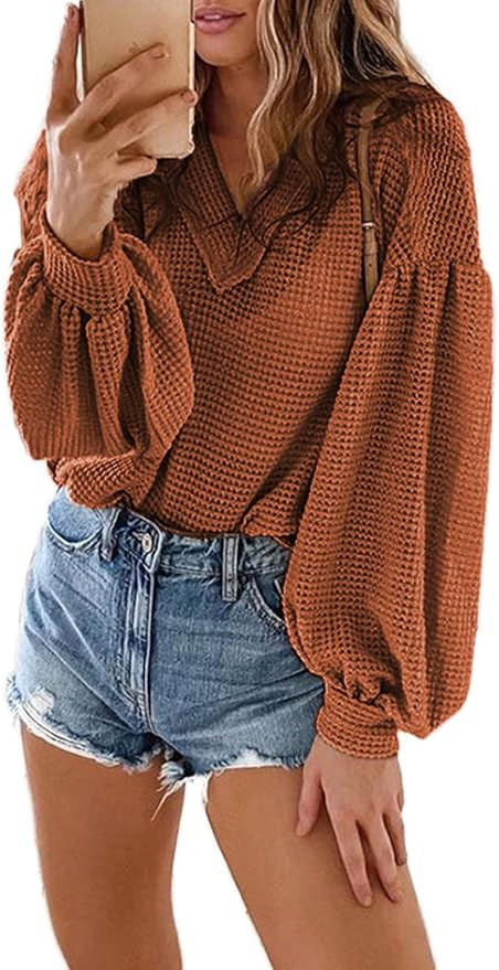 AlvaQ Women Floral Print Long Sleeve Shirts Casual Loose Knit Pullover Sweatshirt Tops | Amazon (US)