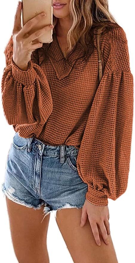 AlvaQ Women Floral Print Long Sleeve Shirts Casual Loose Knit Pullover Sweatshirt Tops | Amazon (US)