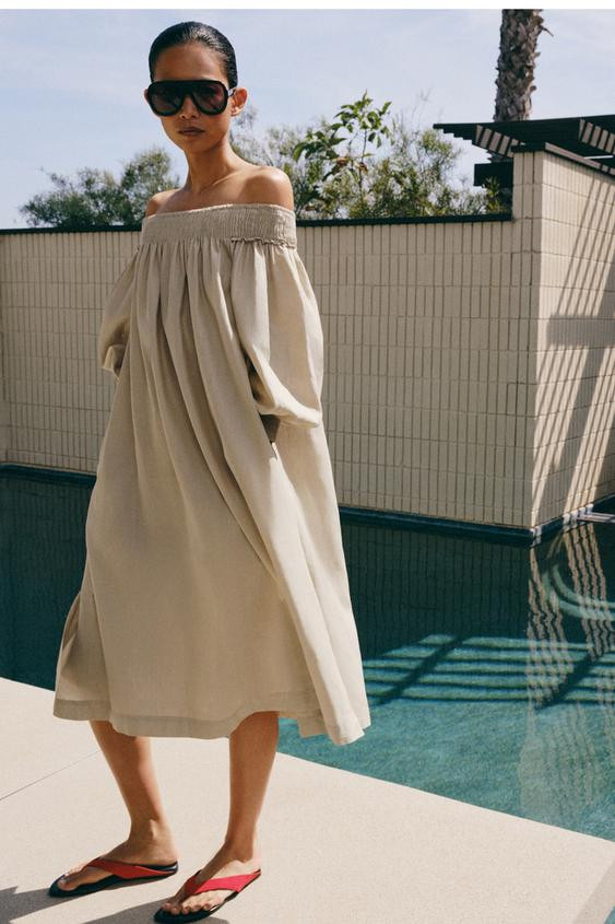 ZW COLLECTION LINEN BLEND MIDI DRESS | Zara UK