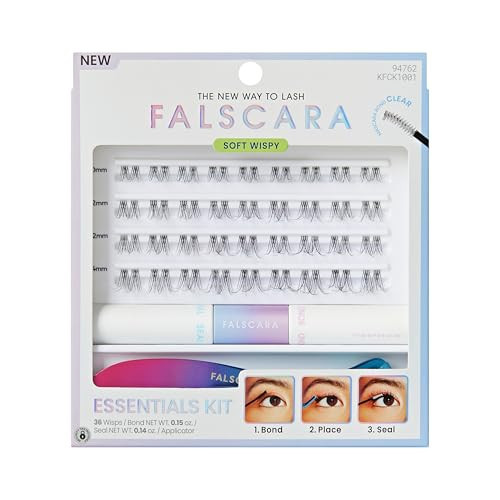 FALSCARA Clear Band False Eyelashes, Lash Extension Kit, Feathery & Wispy, Natural Volume, 8mm-10mm-12mm, Includes Bond & Seal, Precision Applicator & 36 Lash Clusters | Amazon (US)