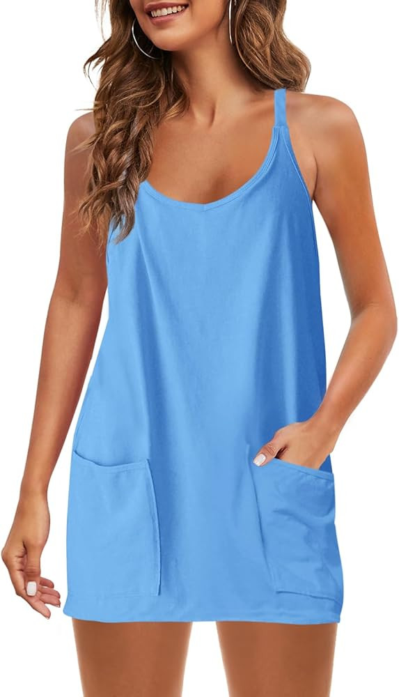 Panadila Womens Summer Sleeveless Mini Dress V Neck Spaghetti Strap Sundress Athletic Short Dress... | Amazon (US)