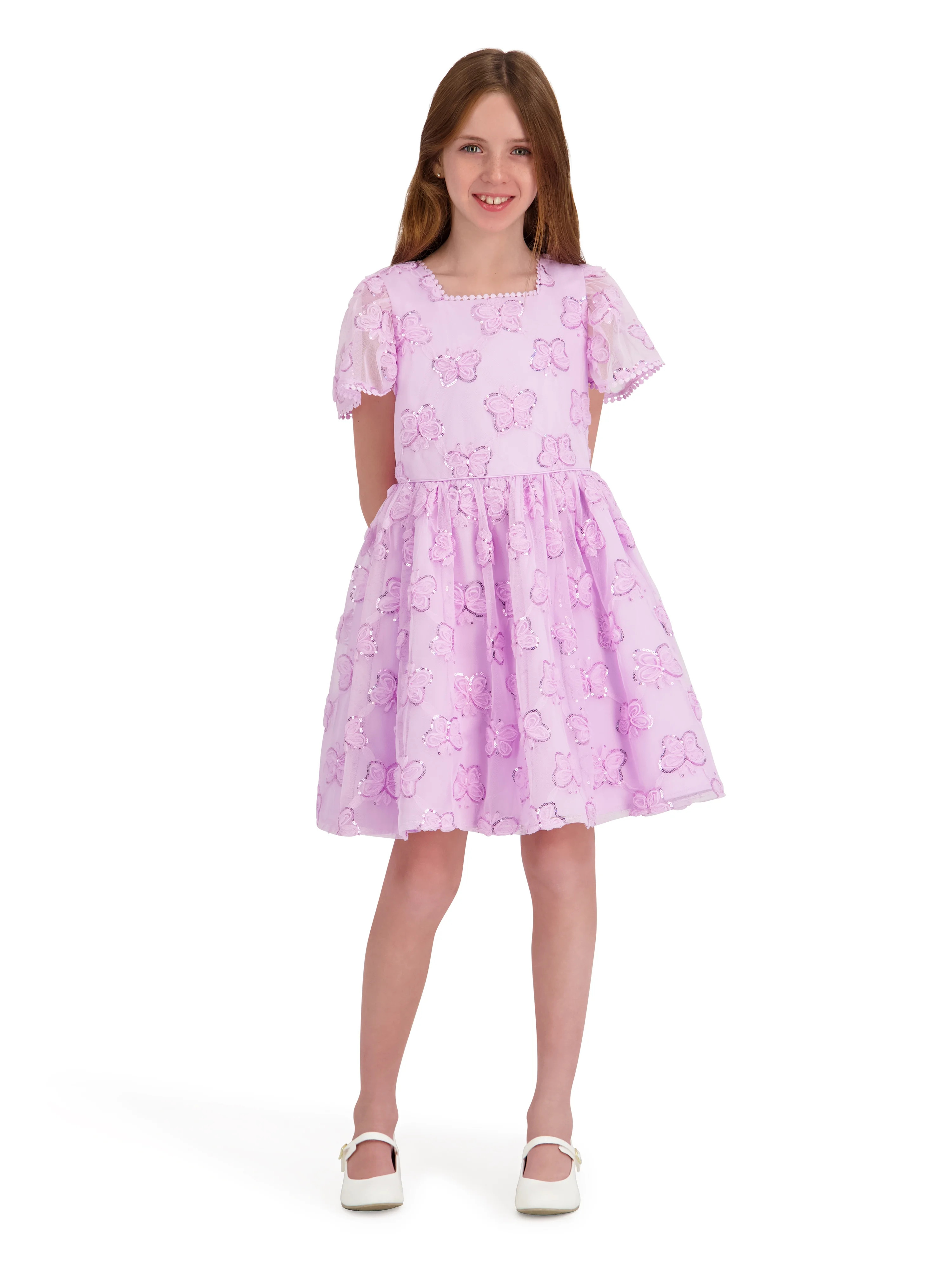 Kensie Girl Cap Sleeve Sequin Butterfly Soutache Mesh Dress, Sizes 4-16 | Walmart (US)